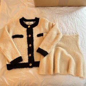 H&M Cream Bouclé Set with Black Trim and Gold Buttons